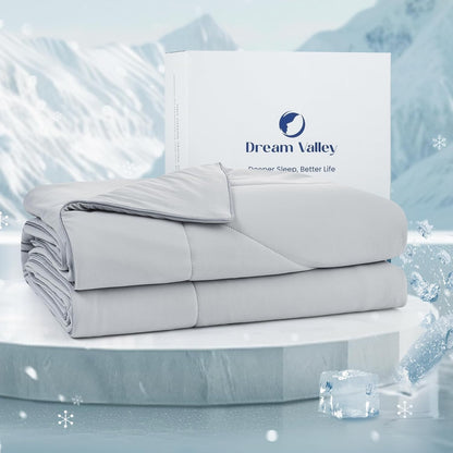 Dream Valley® Outlast® Deepsleep Cooling Comforter, Full/Queen Size, NASA-Grade Space Technology Cooling Blanket for Hot Sleepers Night Sweats, Q-Max > 0.45 Aerocool™ Breathable, Light Grey, 90"x90"