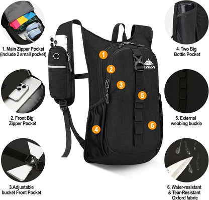 Seektop 15L Small Hiking Backpack for Women Men, Foldable Packable Backpack with Phone Pocket, Lightweight Travel Daypack for Hiking Camping Outdoor (Black)