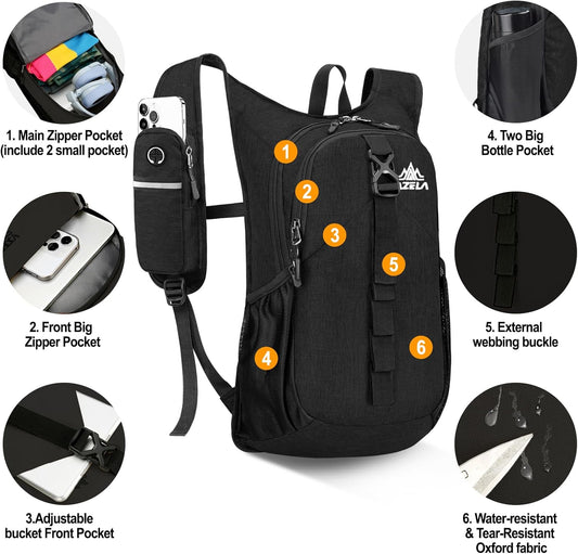 Seektop 15L Small Hiking Backpack for Women Men, Foldable Packable Backpack with Phone Pocket, Lightweight Travel Daypack for Hiking Camping Outdoor (Black)