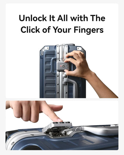 LUGGEX Checked Suitcase with Spinner Wheels, 28 Inch Aluminum Frame Zipperless Polycarbonate Hard Shell Suitcase, Blue