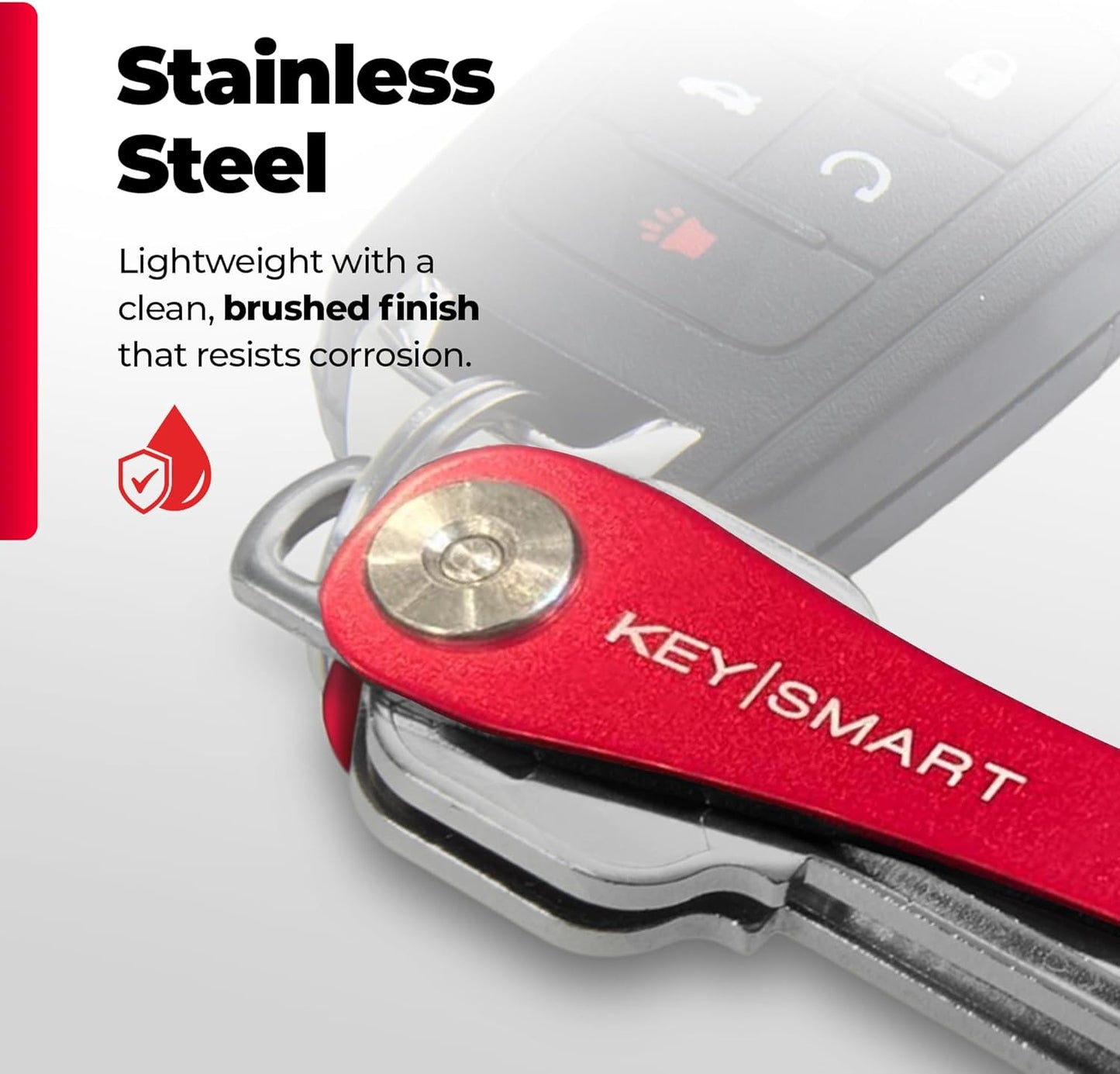 KEYSMART Key Holder for Keychain - Compact Key Organizer for Key Chain, Minimalist Clutter-Free EDC Keychains Key Ring, Red, 14 Keys