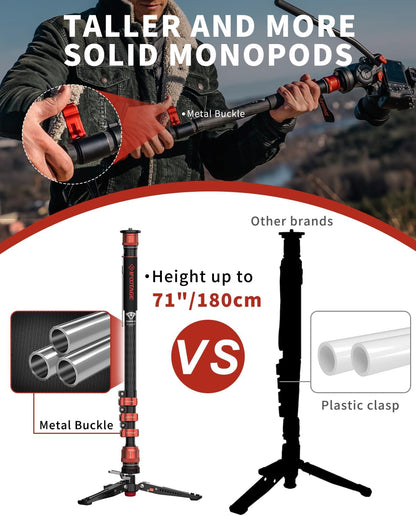 IFOOTAGE 71”Carbon Fiber Monopod with Feet Cobra 3 Monopod C180F-P,Pedal Base Tripod CB3 Base-P Low Profile,for Sony,Nikon,DSLR,Max.Payload 17.64lb/8KG