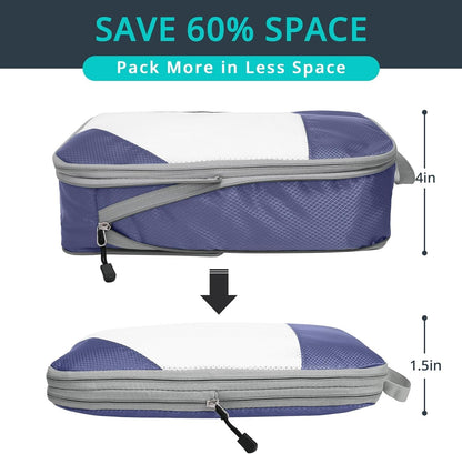 Compression Packing Cubes 6 Set, Compressible Space-Saving Packing Cubes for Travel - Compression Bags, Luggage Organizer, Travel Essentials for Women, Bluish Purple