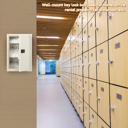 KYODOLED Key Storage Lock Box with Code, 40 Key Holder Wall Mount Cabinet with Combination Lock, Key Hooks & Tags Labels, 2.5" D x 8.1" W x 12.1" H, White