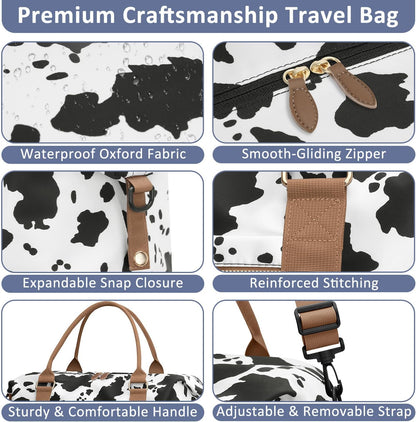 Travel Duffle Bag for Women, Weekender Bags, Hospital Bag for Labor Delivery, Lightweight Tote Duffel Overnight Bag with Luggage Sleeve, Airplane Travel Bags with Toiletry Bag, Large, Cow