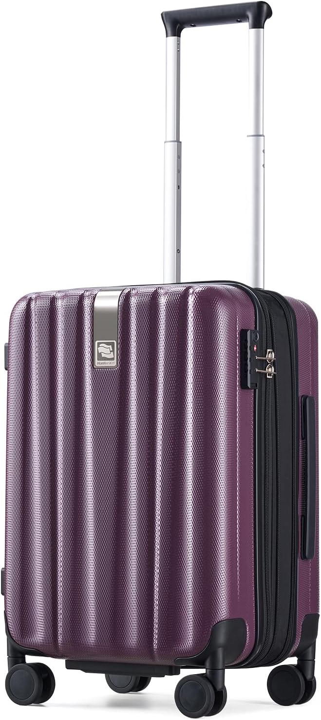 Hanke 20 Inch Expandable Carry on Luggage 22x14x9 Airline Approved Lightweight PC Hard Shell Suitcases with Wheels Tsa Luggage Rolling Suitcase Travel Luggage Bag for Weekender(Purple)