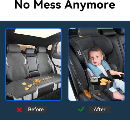 [2 Packs] Kids Car Seat Tray, Travel Tray with Cup Holder for Toddler Baby, Kids Car Seat Food Snack Organizer for Road Trip, Stroller snack Organizer Travel Must Haves Toddler Must Haves (Black)