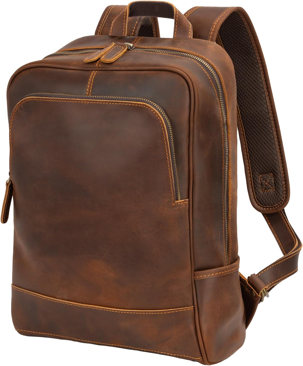 Leather Backpack for Men 15.6" Laptop Backpack 100% Madagascar top-Grain Leather Backpack Brown Medium Size