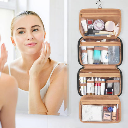 Travel Toiletry Organizer - Hanging Toiletry Bag for Full-sized Toiletries, Portable Water-resistant with Hanging Hook and 4 Compartments for Travel Essentials and Cosmetics