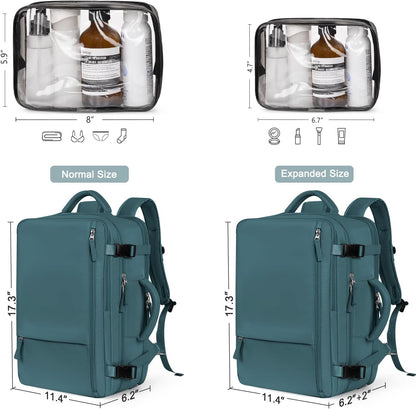 Hanples Large Travel Backpack for Women as Person Item Flight Approved, 40L Carry on Backpack, 17 Inch Laptop Backpack, Waterproof Backpack,Casual Bag with 2 Toiletry Bags (Peacock Blue)