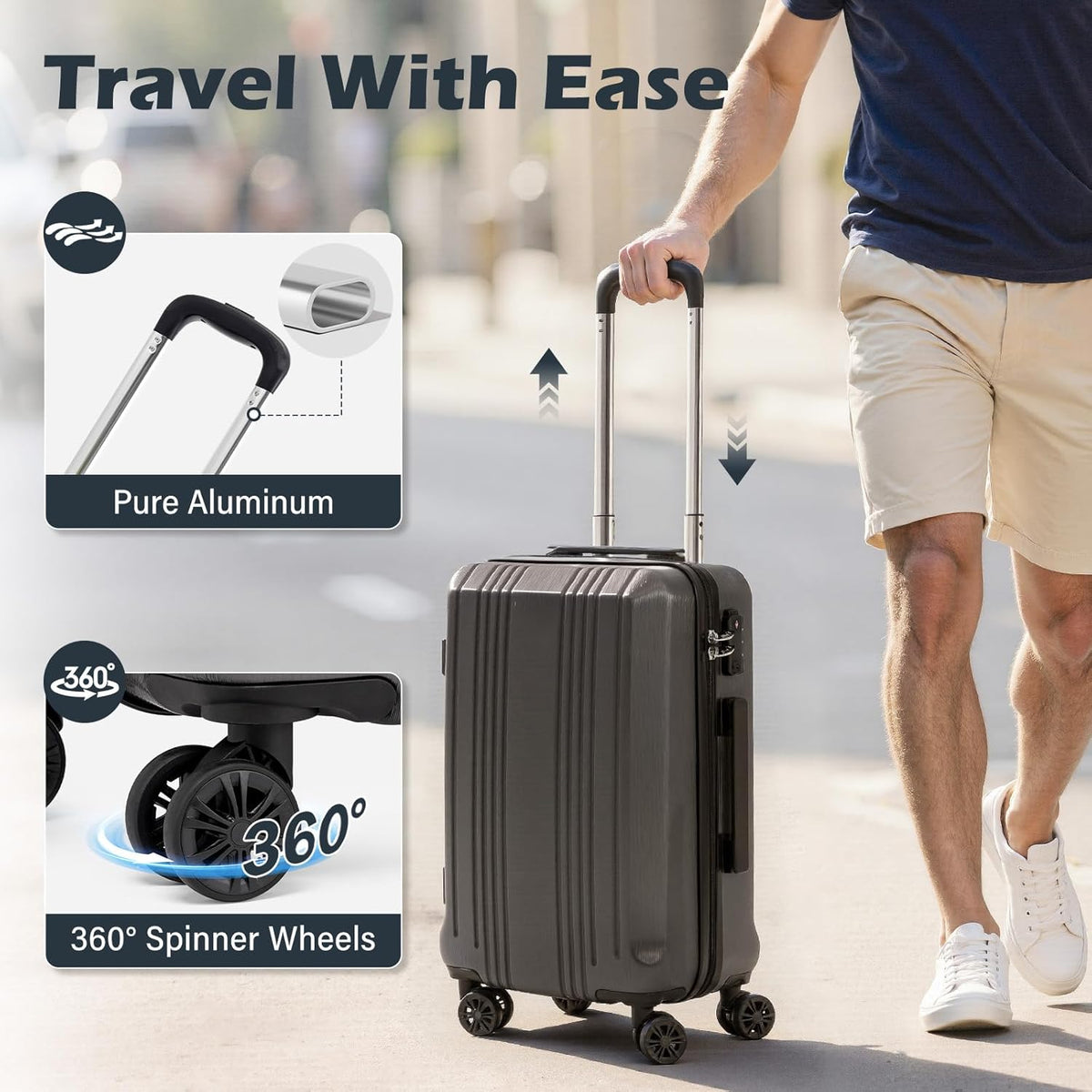 Coolife Luggage PC+ABS Hardshell Suitcase with TSA Lock, Spinner Carry On Lightweight (navy, S(20in_carry on))