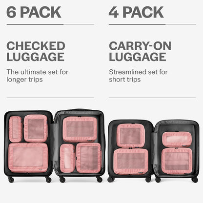 Compression Packing Cubes for Travel - Luggage Organizer Bags - Double Zipper Packing Cubes for Suitcases (6-Pack, Rose)