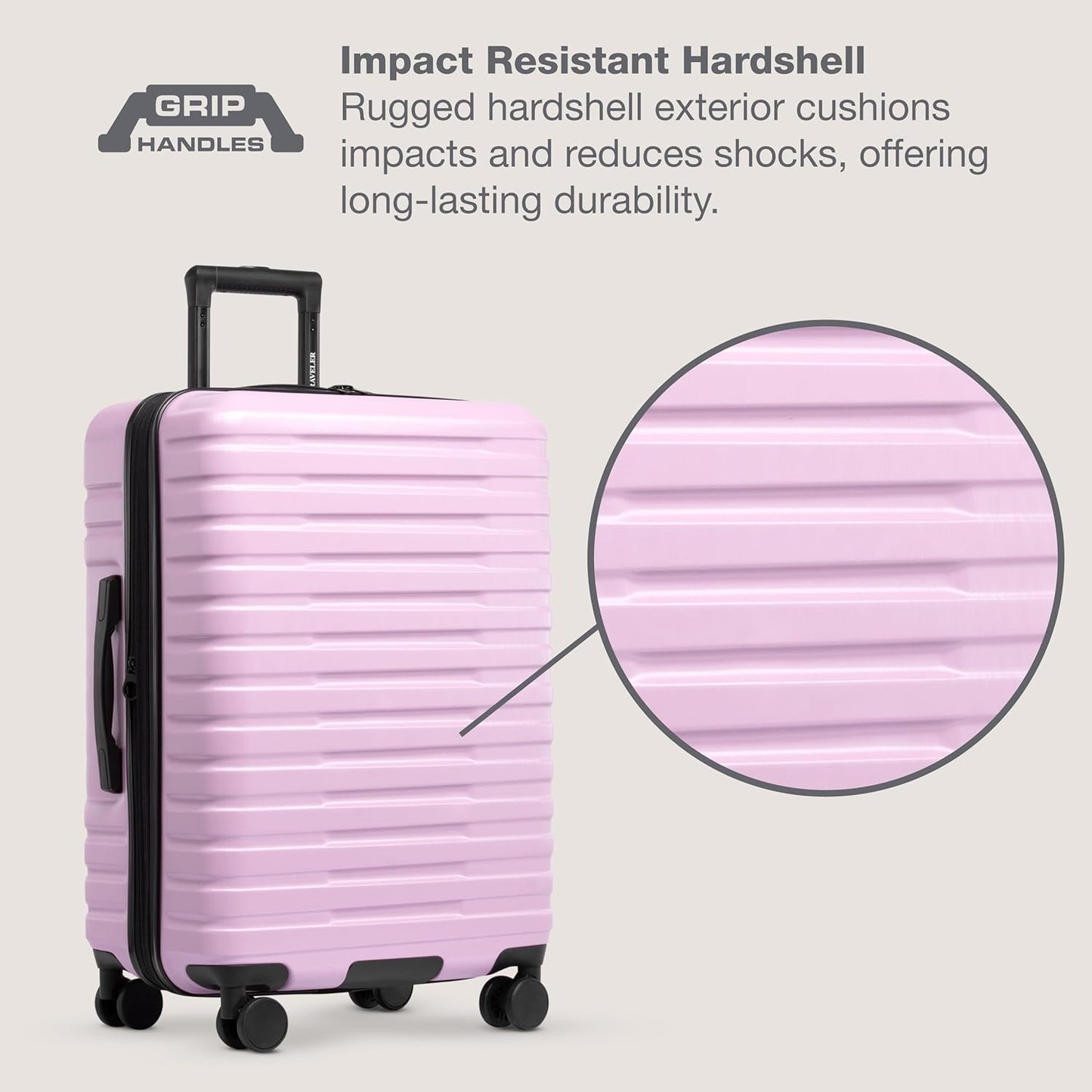 U.S. Traveler Boren Polycarbonate Hardside Rugged Travel Suitcase Luggage with 8 Spinner Wheels, Aluminum Handle, Lavender, Checked-Large 30-Inch