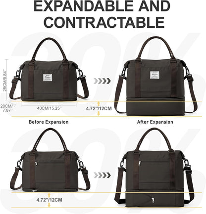 Travel Duffel Bag, Sports Tote Gym Bag, Shoulder Weekender Overnight Bag for Women