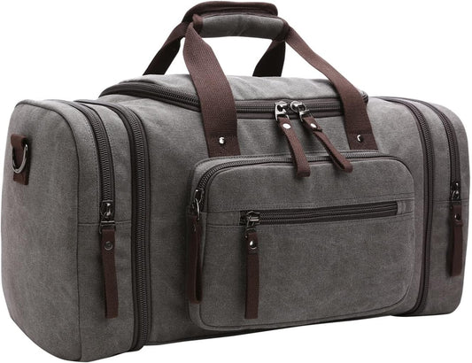 Duffle Bag for Travel, Large Canvas Duffel Bag for Travelling Overnight Weekender Bag Carry On Bag for Men Women Grey
