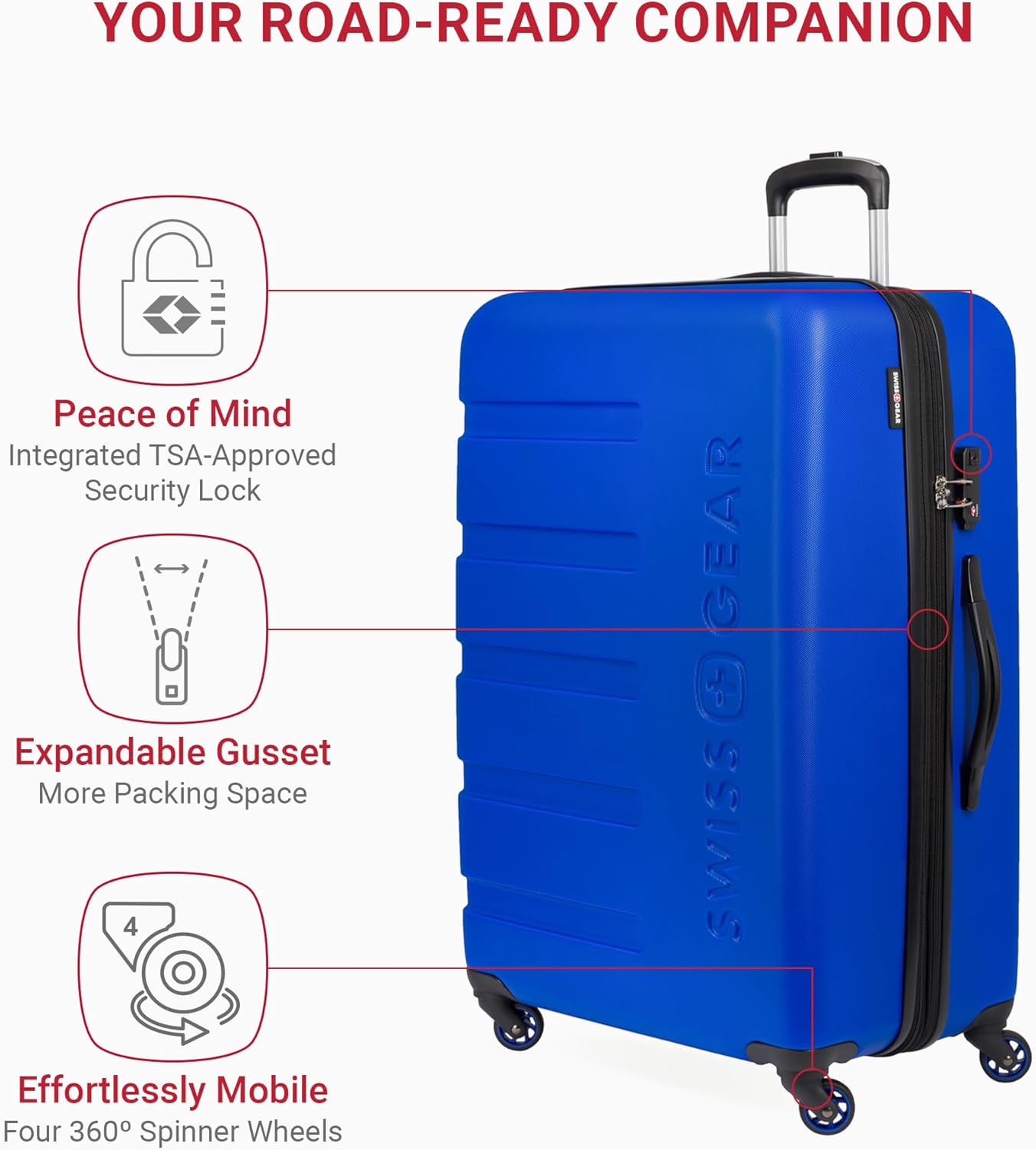 SwissGear 7366 Hardside Expandable Luggage with Spinner Wheels, Cobalt, Checked-Large 27-Inch