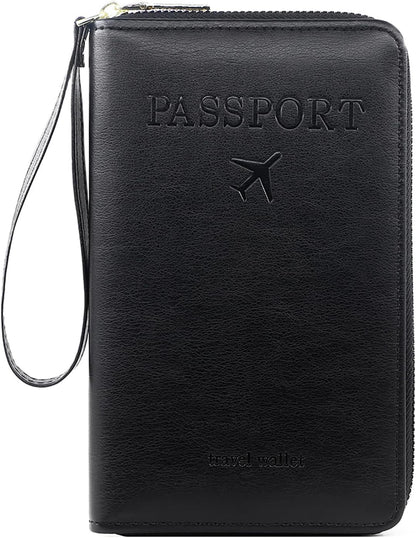 Rowgins Rfid Blocking Passport Holder Wallet, Rowgins Rfid Passport Holder with Zipper, PU Leather PassportHolder for Travel (BLACK)