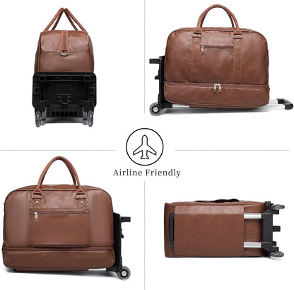 seyfocnia Rolling Duffle with Wheels, Duffle Bag for Travel Women Carry On Luggage Wheeled Overnight Weekender Bag Men