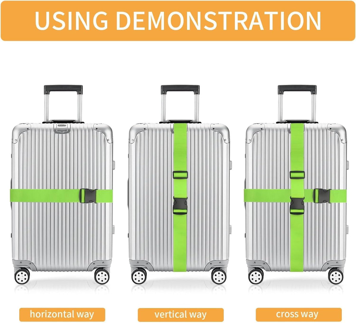 BILIONE 4 Pack Luggage Straps 79" Long Belts Keep Suitcase Secure While Traveling, TSA Approved Add a Bag Premium Accessory for Travel Bag Closure (4PCS Orange)