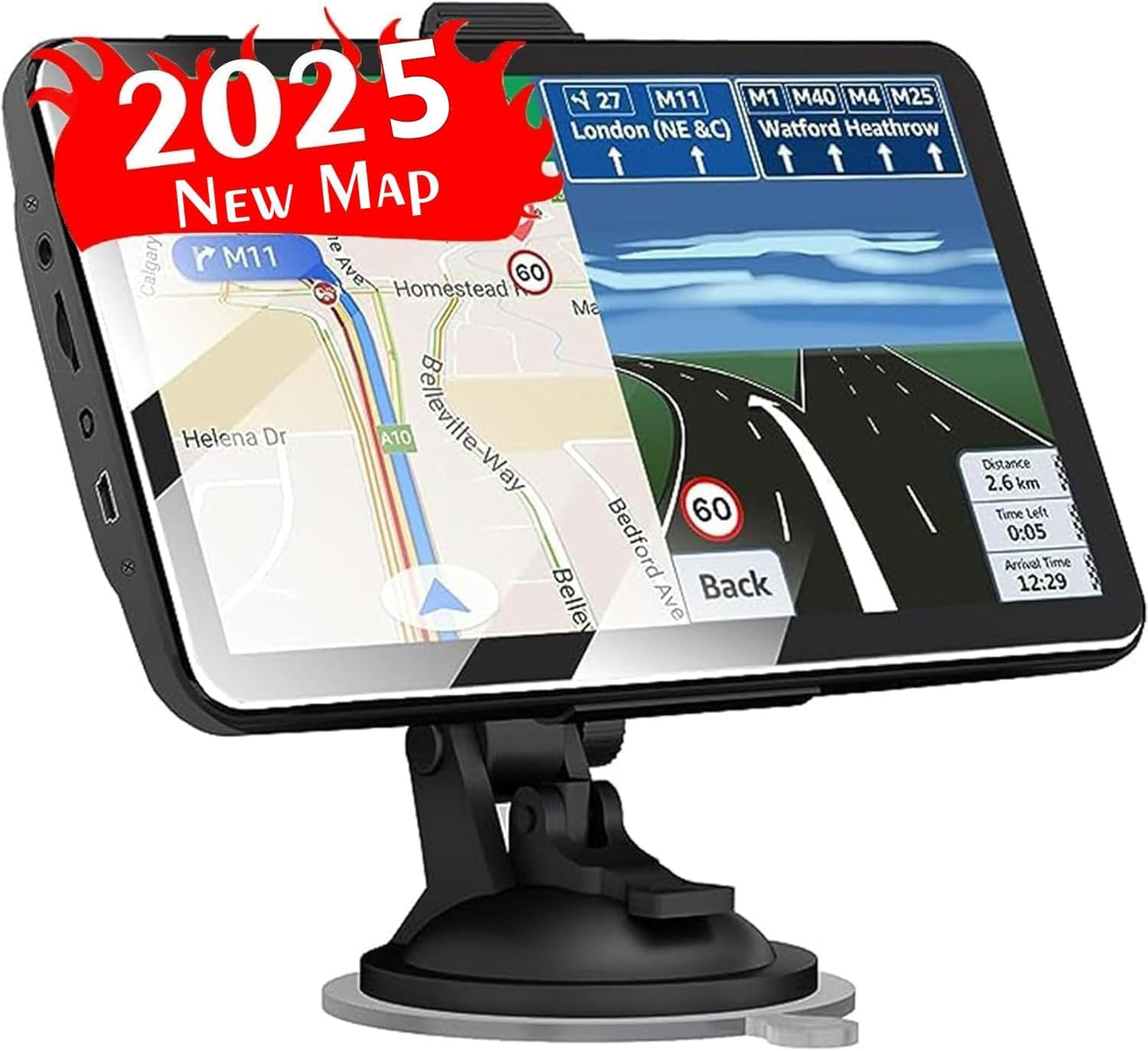 2025 Car GPS Navigator 2.5D Touchscreen 7inch Car GPS, Truck GPS Commercial Drivers,Real Voice prompts Turn Direction， Speed Limit Warning Speed Camera Alert, Lane Guidance Assist, POI
