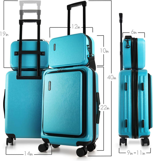 22 Inch Carry On Luggage 22x14x9 Airline Approved, Carry On Suitcase with Wheels, Hard-shell Carry-on Luggage, Durable Luggage Carry-On, Teal Small Suitcase with Cosmetic Case