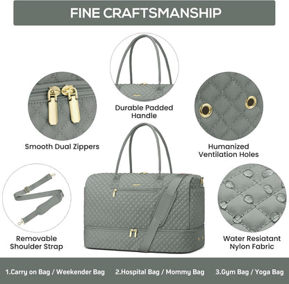 Travel Bag Weekender Bags for Women - Carry on Overnight Bag with Shoe Compartment Duffle Bag with Laptop Pocket Hospital Bag for Labor Delivery Gym Tote Bag with Toiletry Bag Dark Green