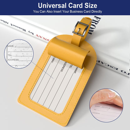 FESAS 3 Pack A-Z Alphabet Luggage Tags - Faux Leather Suitcase Tags with Privacy Cover & Replaceable Card - Initial Letter Monogram for Bags (Yellow)