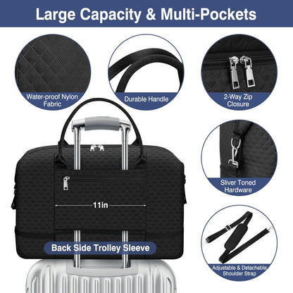 Weekender Bag for Women, Travel Duffel Bag Carry On Overnight Bag with Shoe Compartment Large Nylon Travel Weekend Tote Bag