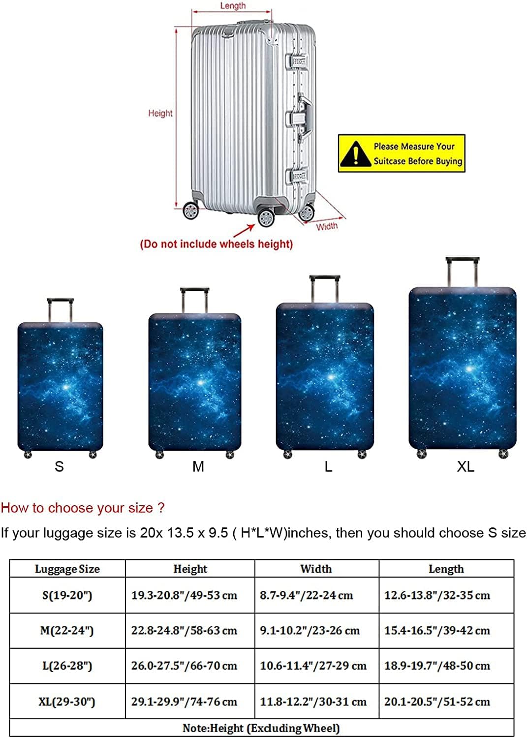 Luggage Cover, Protective Washable Suitcase Cover - Travel Elastic Spandex Suitcase Protector Fits 22 to 24 Inch Galaxy
