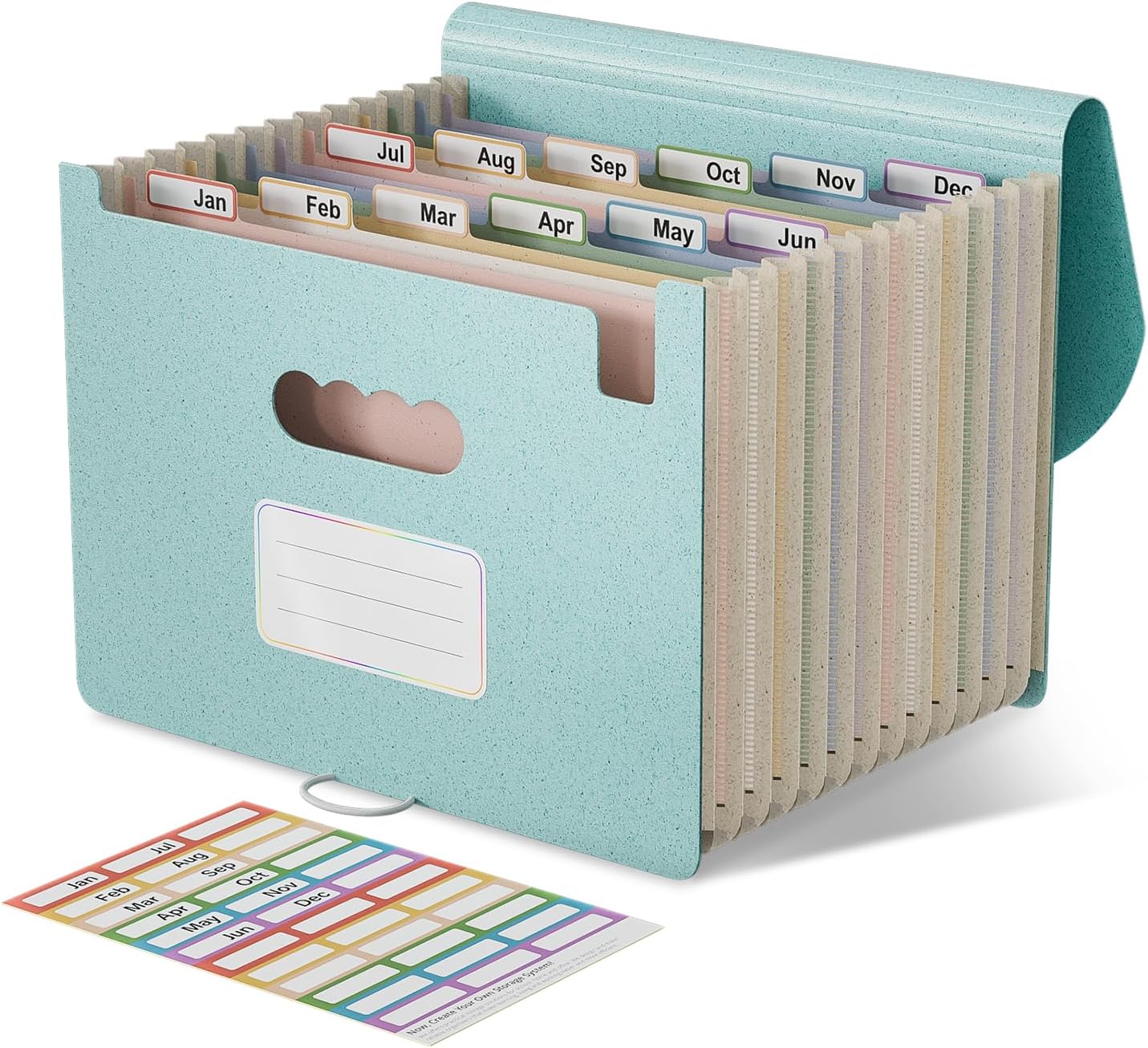 Accordion File Organizer, 13 Pockets Wheat Straw Expanding File Folder, Portable Monthly Paper Bill Tax Receipt Organizer, Letter A4 Size Document Holder with Colorful Tab - Sky Blue