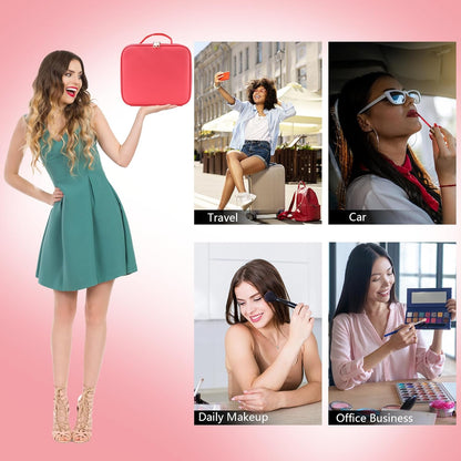 Travel Makeup Bag with LED Mirror Travel Makeup Organizer with 3 Lighted Settings, Adjustable Dividers and Makeup Brush Storage Bag Light Red