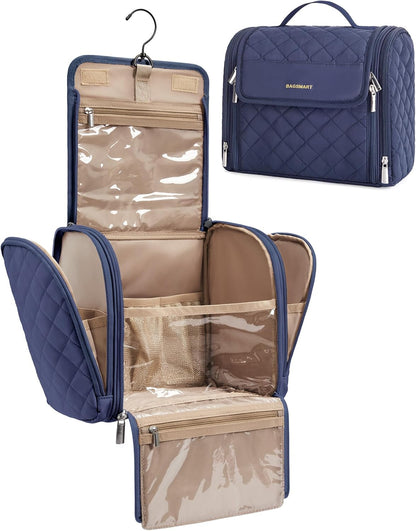 BAGSMART Makeup Bag for Women with Hanging Hook, Large Portable Capacity Water-resistant Organizer Travel Case for Toiletries and Cosmetics, Blue