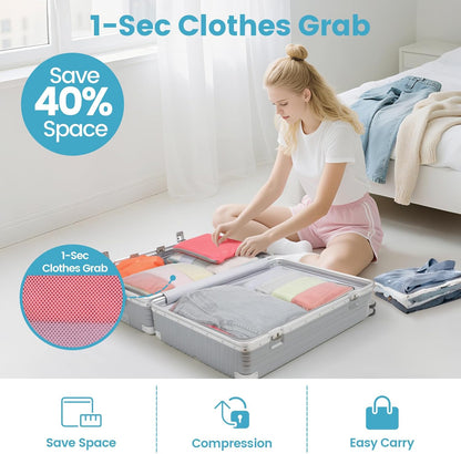 Cambond Compression Packing Cubes for Travel - 7 Set Multi-color See Through Mesh Compression Cubes for Travel Essentials with Large Laundry Bag, Luggage Packing Organizers Bags for Suitcases