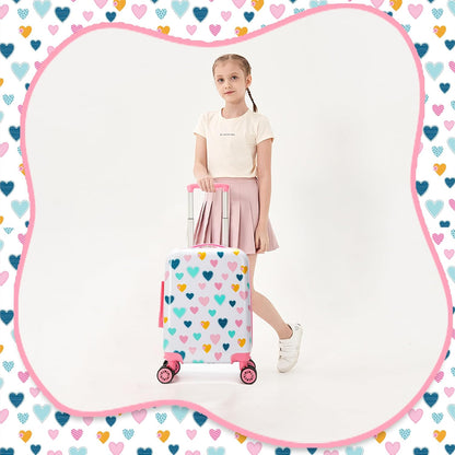 Kid’s Luggage Set 5 Piece Suitcase Set 16’’ Hardside Luggage with Spinner Wheels Girls Carry on Toddler Travel Rolling Suitcase Carry on Luggage Airline Approved