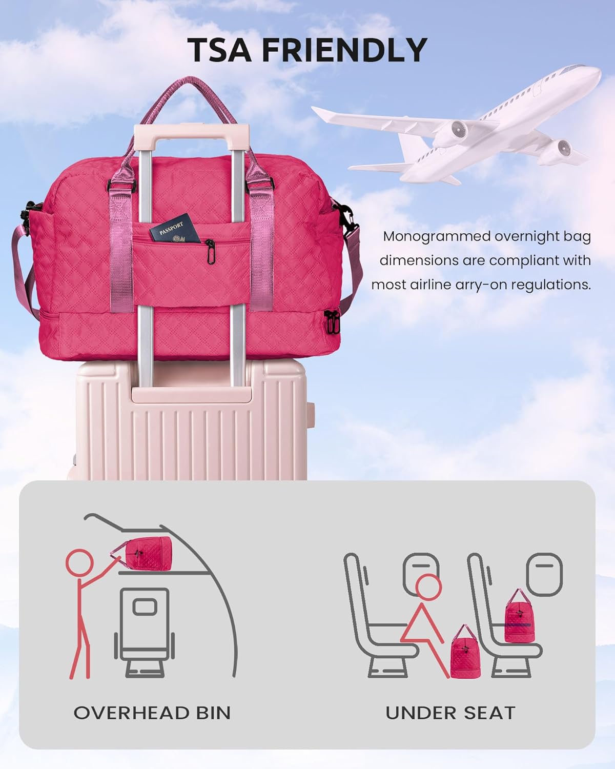 Women Gift, Teen Gifts for Girls-Initial Travel Bag with Shoe Compartment, Personalized Weekender Bag, Monogram Overnight Bag for Women, Letter Travel Bag with Makeup Bag (Letter A)