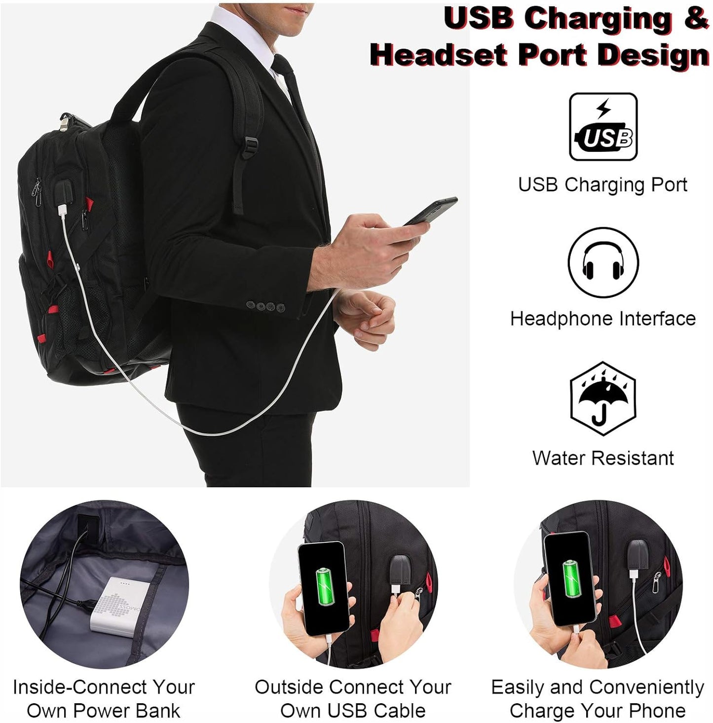 LOVEVOOK Travel Laptop Backpack Waterproof Anti Theft with Lock and USB Charging Port Large Computer Business Backpack for Men Women College (15.6 inch, Black)