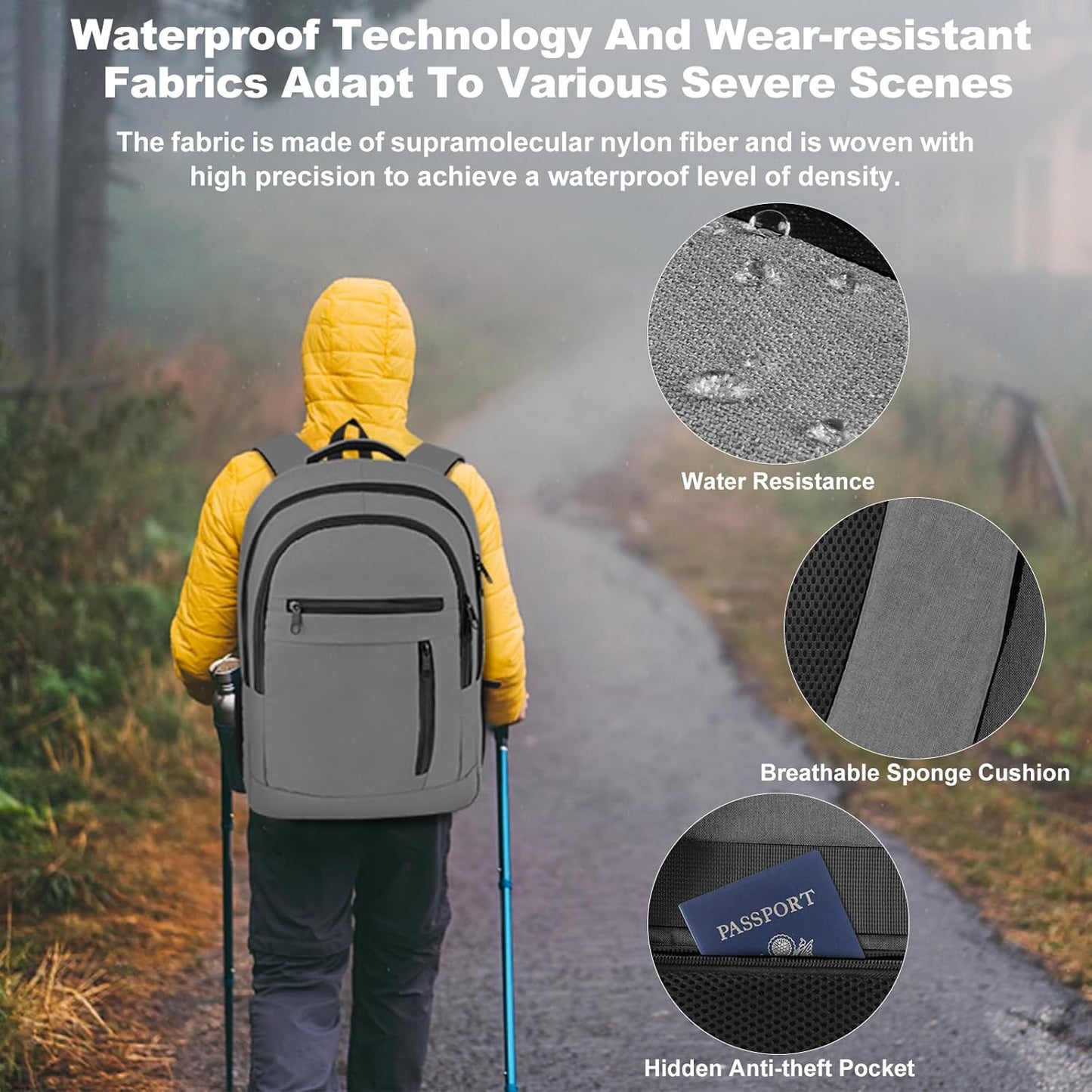 Travel Laptop Backpack, Extra Large Laptop Backpack, 17 Inch Laptop Backpack, 40L Heavy Duty Water Resistant TSA Airline Approved Business Work Computer College School Backpack Bag for Men Women, Grey