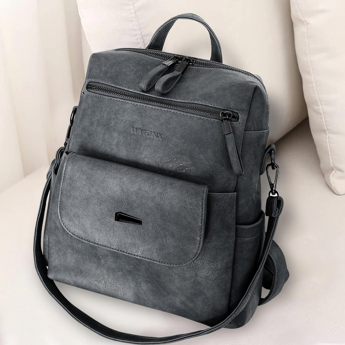 PU Leather Backpack Purse for Women Fashion Multipurpose Design Handbag Ladies Shoulder Bags Travel Backpack Blue Grey