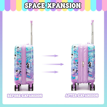 Cute Cat Kid's Luggage Set 2 Piece Suitcase Set 16" Hardside Luggage with Spinner Wheels Girls Carry on Toddler Travel Rolling Luggage Airline Approved