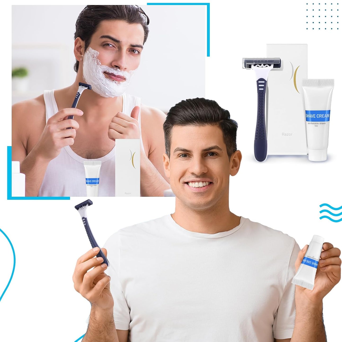 Hushee Shave Kit Bulk Travel Shaving Cream Disposable Twin Blade Razors and Cream Individually Wrapped Smooth Razor with Clear Cap Toiletries for Hotel Shelter Camping Travel Homeless (100 Pack)