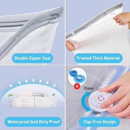 12 Pack Vacuum Storage Bags with Electric Air Pump, Vacuum Seal Bags for Clothing (3Jumbo/3Large/3Medium/3Small), Space Saver Bag for Clothes, Blanket, Duvets, Pillows,Comforters, Bedding,Travel