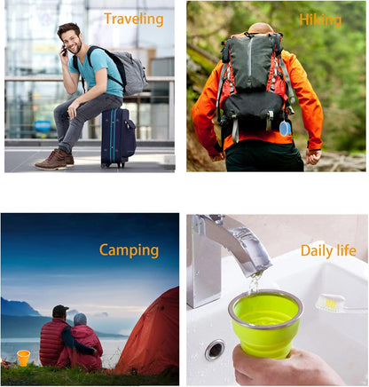 3 Pack Collapsible Water Cup Camping Cups Foldable Drinking Cup Travel Cups Silicone Collapsible Cups with Lid Portable Cup for Outdoor Hiking