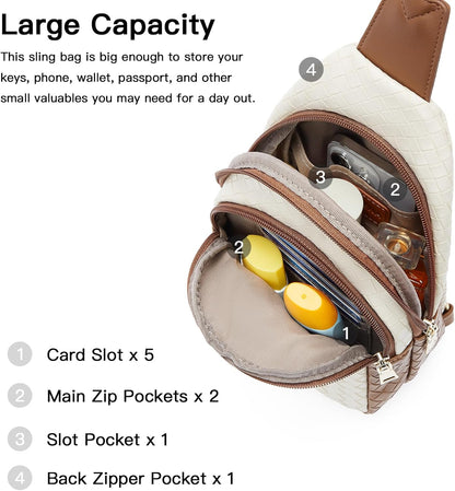 Telena Small Sling Bag for Women Leather Crossbody Fanny Packs Chest Bag for Women