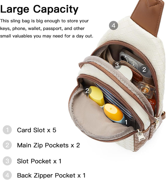 Telena Small Sling Bag for Women Leather Crossbody Fanny Packs Chest Bag for Women