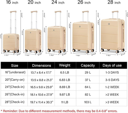 Hanke 3 Piece Luggage Sets with Spinner Wheels, Carry On Luggage Lightweight PC Hard Shell Suitcases TSA Luggage Checked Bag 20/24/28 Inch Luggage(Cuba Sand)