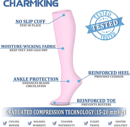 CHARMKING Compression Socks for Women & Men Circulation (3 Pairs) 15-20 mmHg is Best Support for Athletic Running Cycling
