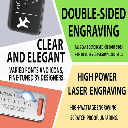 Personalized Luggage Tags for Suitcases - Stainless Steel Custom Luggage Tags for Backpacks & Bags, Sturdy, Waterproof & Heavy Duty (Rose Gold or Silver / 3" x 1.25")