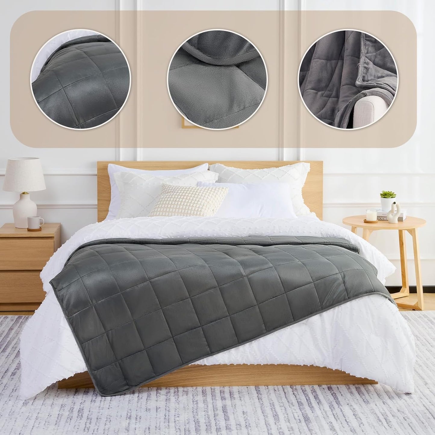 L'AGRATY Weighted Blanket - 48"x72" 15lbs Soft Breathable Heavy Blanket Minky Material with Glass Beads for Adult All-Season Summer Fall Winter Soft Thick Comfort