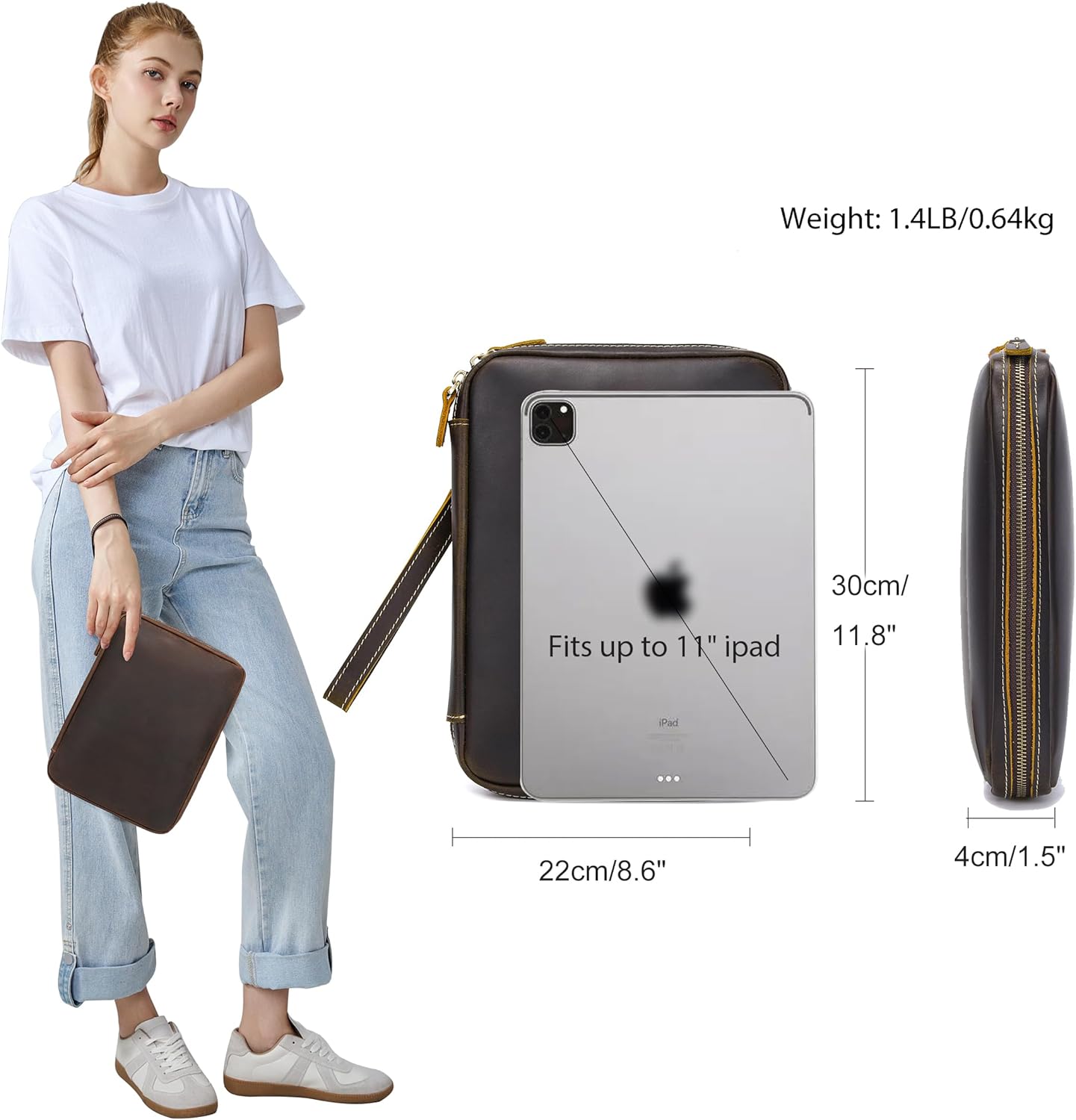 LANNSYNE Full Grain Leather Electronic Organizer Accessory Travel Tech Pouch, Cable Accessories Bag, Storage Carry Case for Charger, Phone, Power Bank, Cables