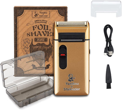 Retro Electric Razors for Men with Beard Trimmer, Rechargeable Mens Titanium- Plated Foil Shavers, Strong Power (Gold)